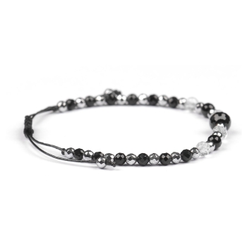 Bransoletka czarny TURMALIN Kryształ Górski HEMATYT ochrona szczęście